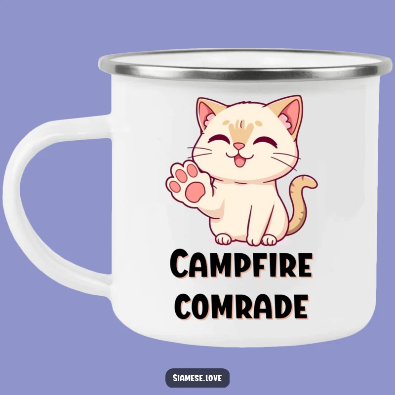 Funny Kawaii Siamese Cat Paw Camping Mug: Friendly Campfire Companion