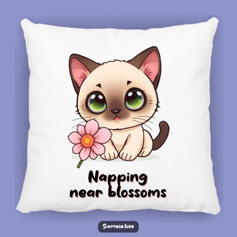 Funny Cat Flower Pillow - Cozy Kawaii Siamese Cushion, Comforting Gift!