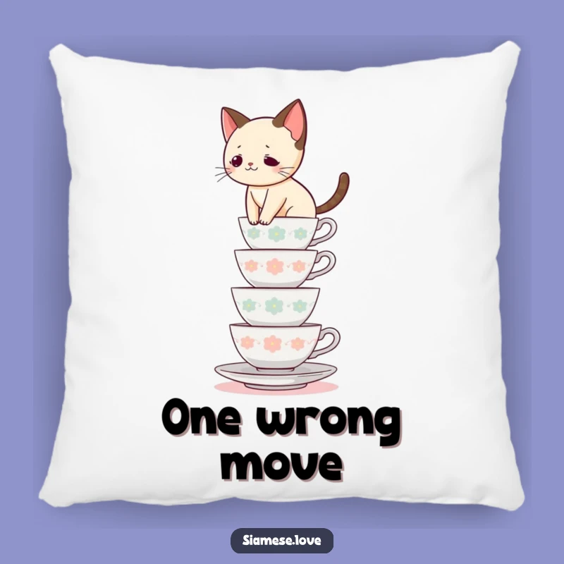 Funny Siamese Cat Teacup Balance Pillow - Cozy Hilarious Feline Decor Gift!