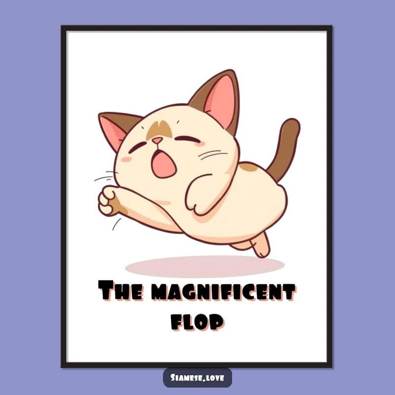 Funny Kawaii Siamese Cat Dive Digital Art: Instant Adorable Humor!