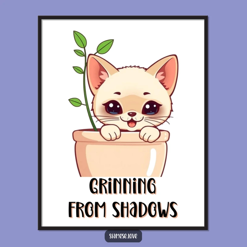 Funny Kawaii Siamese Cat Planter Digital Art: Instant Sneaky Decor, Perfect Funny Gift