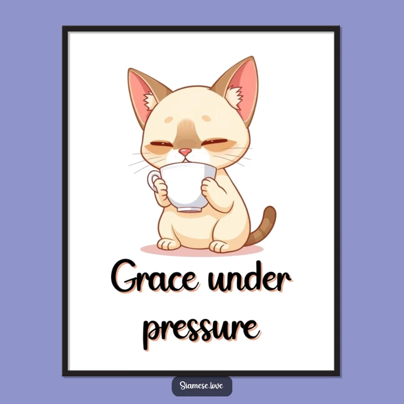 Funny Siamese Cat Balance Digital Art: Instant Elegant Humor Print