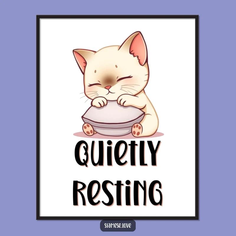 Funny Siamese Cat Digital Art: Cute Kawaii Kitty Nuzzling Cushion - Instant Download for Cat Lovers