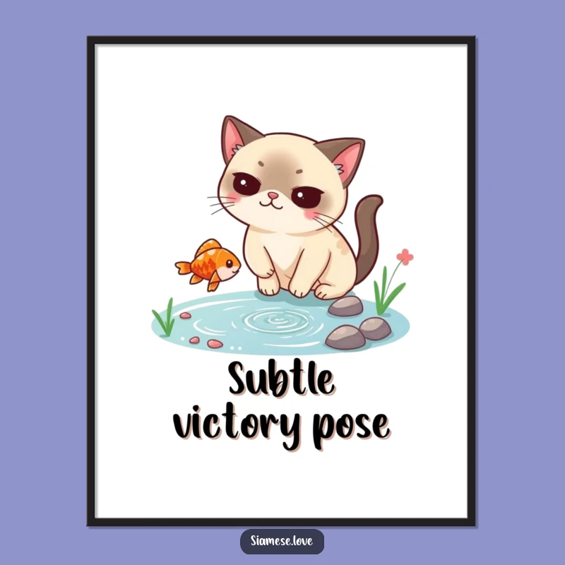 Funny Siamese Cat Digital Print: Smug Fish Catcher Art, Instant Download Gift