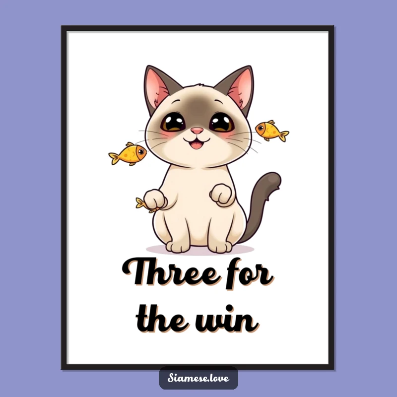 Funny Siamese Cat Fish Digital Print - Juggling Art, Instant Gift