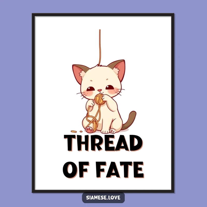 Funny Siamese Cat Yarn Digital Art: Playful Character, Instant Funny Gift