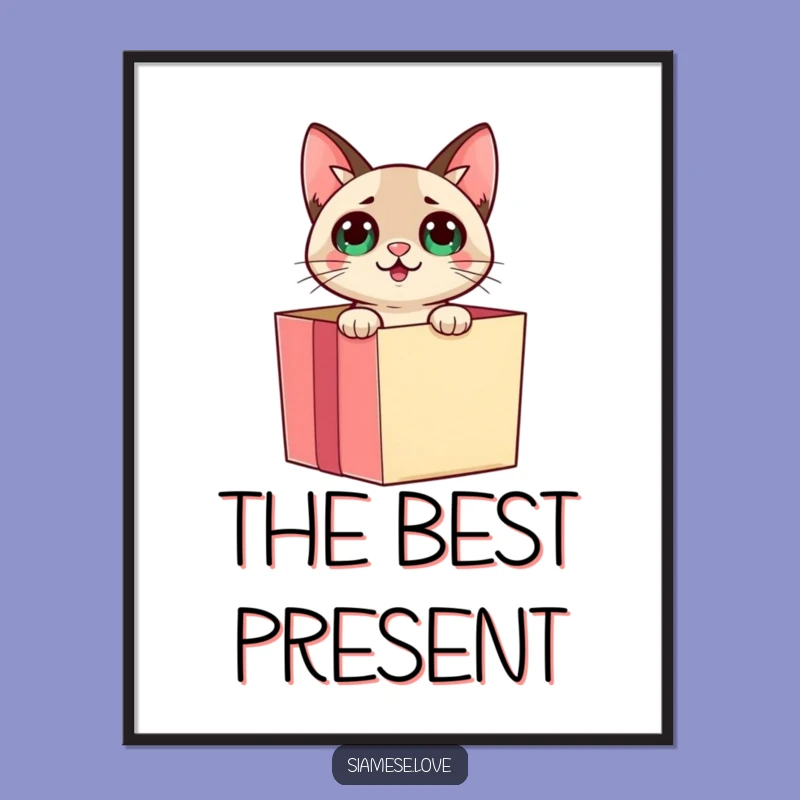 Funny Surprise Siamese Cat Digital Art: Instant Joyful Reveal Print