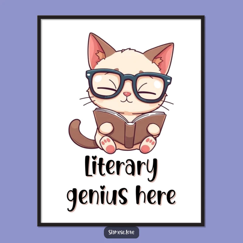 Funny Siamese Cat Upside Down Book Digital Art Print - Instant Quirky Decor!