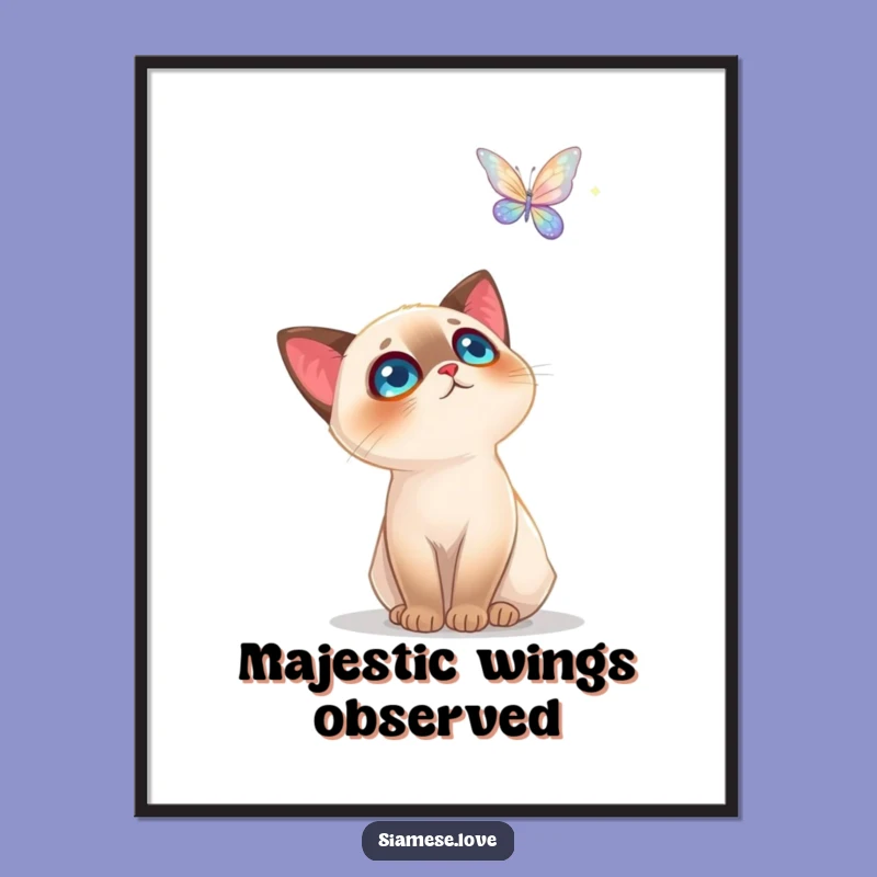 Funny Siamese Cat Digital Art: Enchanting Butterfly Moment - Instant Gift