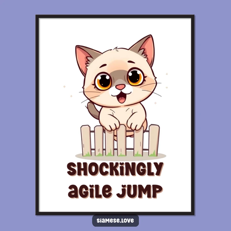 Funny Siamese Cat Jumping Fence Digital Art Print - Instant Hilarious Decor Gift!