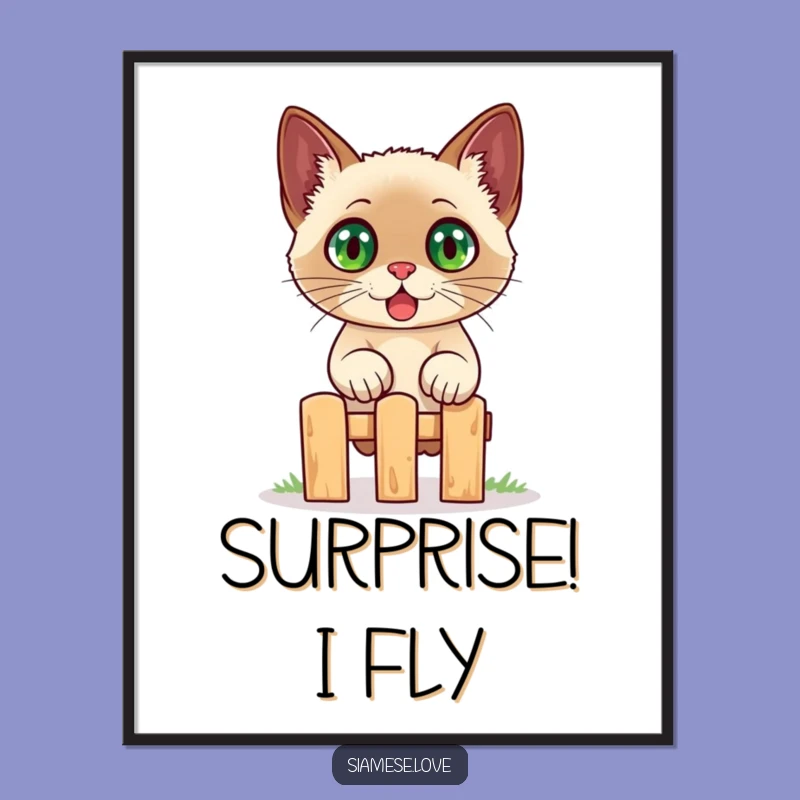 Funny Siamese Cat Art Print - Surprise Digital Download for Framing