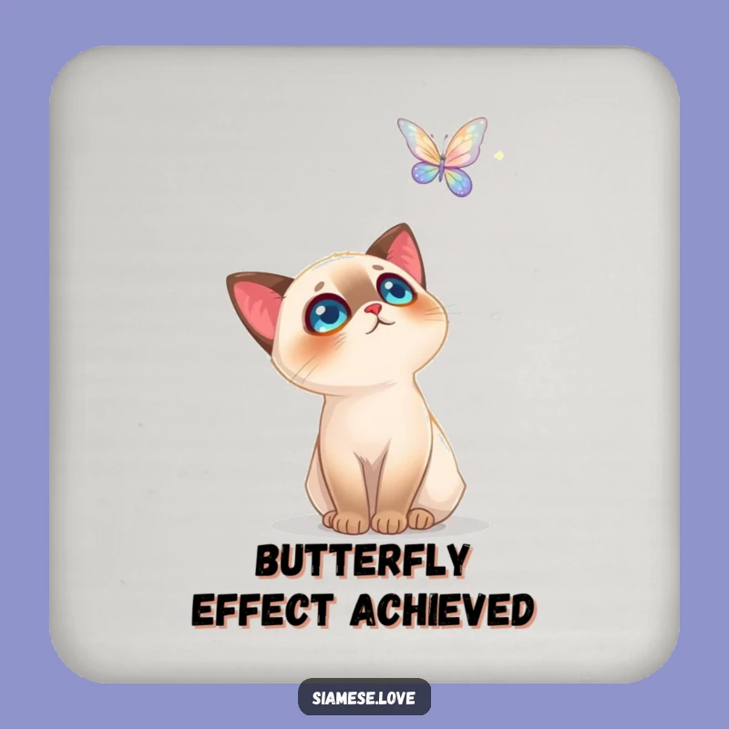 Funny Siamese Cat Coaster: Protect Surfaces with Butterfly Charm - Home Gift