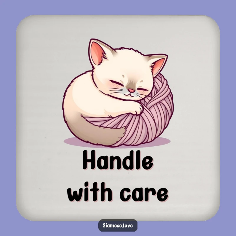 Funny Siamese Cat Coaster - Cozy Yarn Ball Table Protection