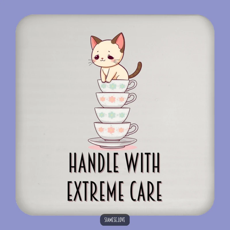 Funny Siamese Cat Teacup Balance Coaster - Hilarious Feline Drink Gift!