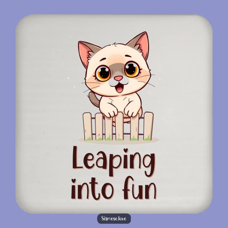 Funny Siamese Cat Jumping Fence Coaster - Hilarious Drink Protection Gift!