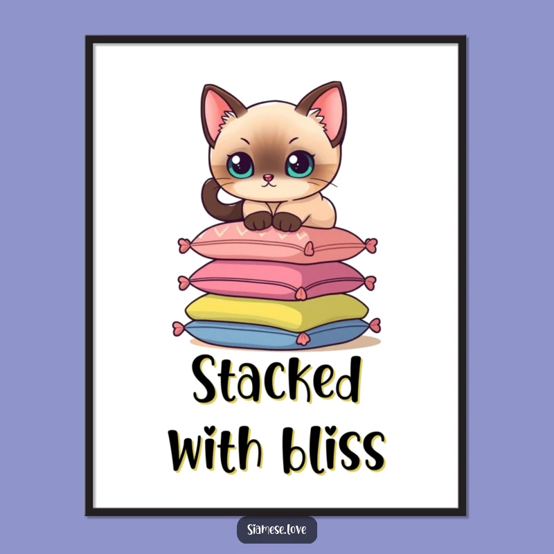 Funny Siamese Cat Poster: Cushion Perch Art, Hilarious Feline Decor