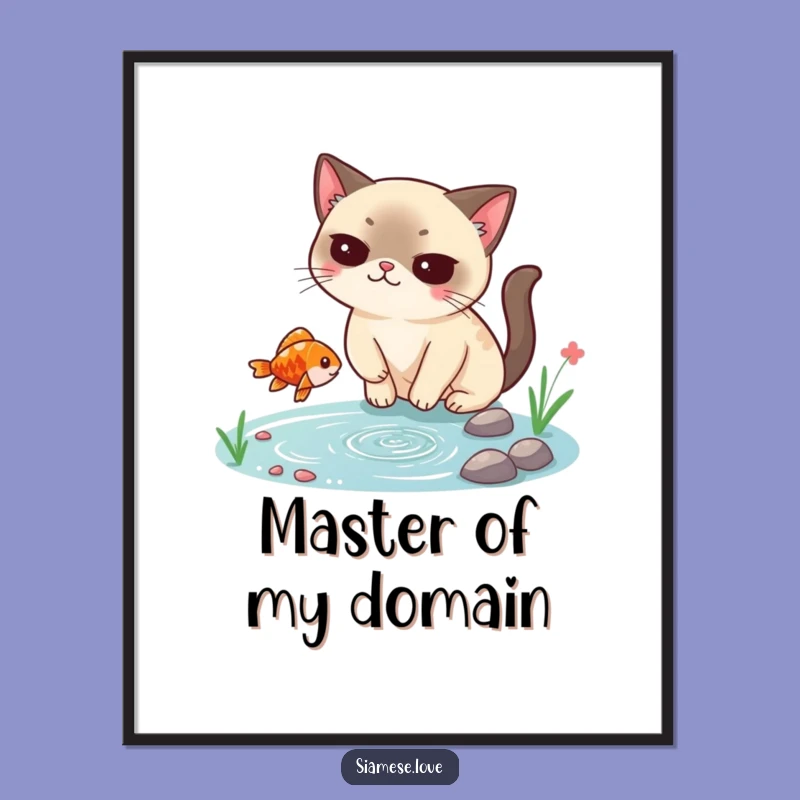 Funny Siamese Cat Poster: Smug Fish Catcher Art, Whimsical Cat Decor Gift