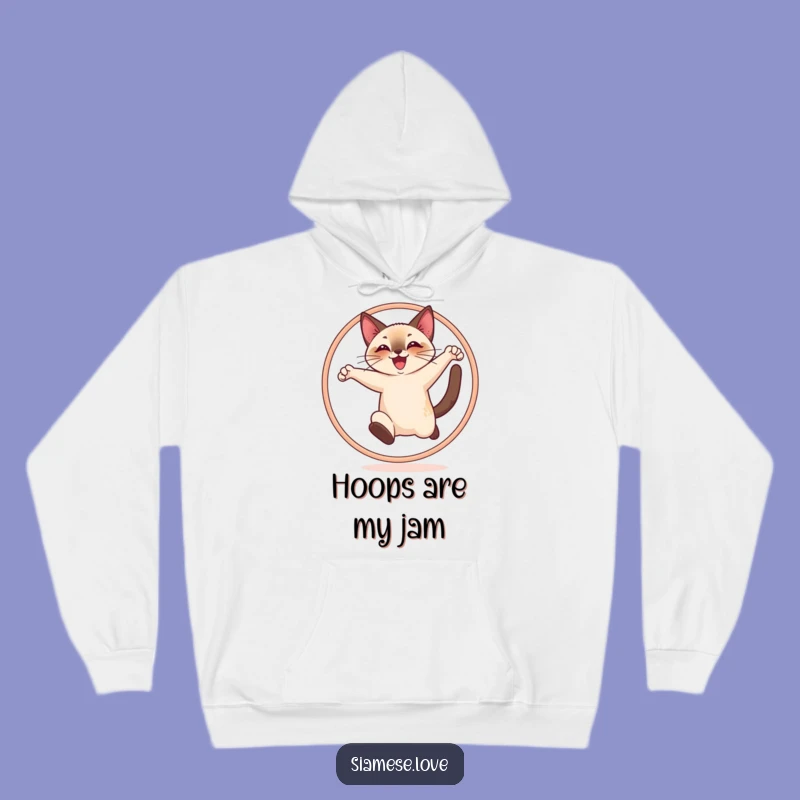 Cozy Funny Cat Hoodie - Cheerful Siamese Hoop Jump, Warm & Playful Gift
