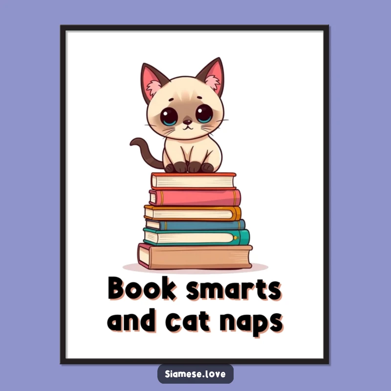Free Printable Kawaii Cat Art: Book Balance Downloadable Wall Decor