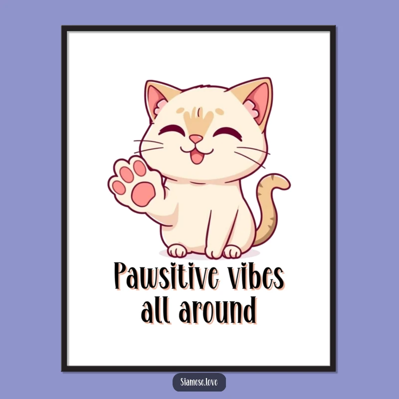Free Printable Kawaii Siamese Cat Art: Friendly Paw Downloadable Wall Decor