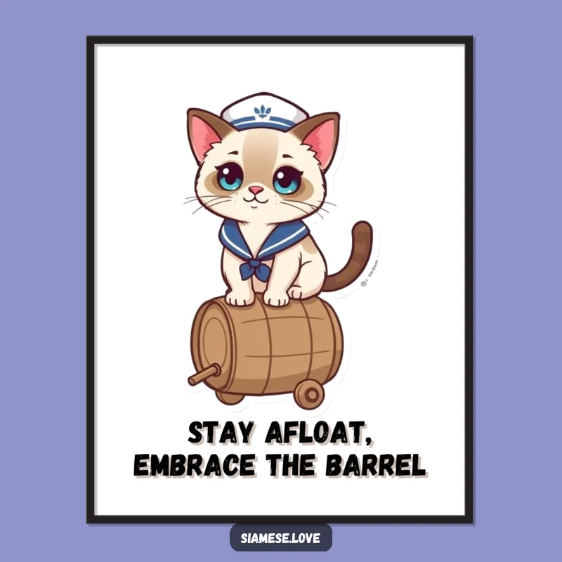 Free Printable Wall Art: Whimsical Sailor Cat Balancing for Nautical Decor