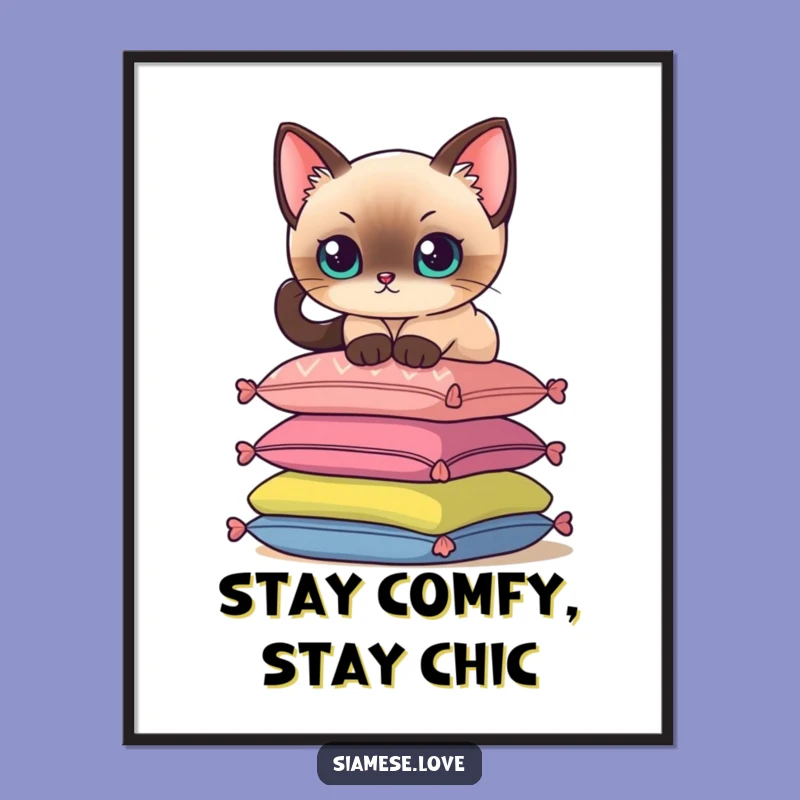 Free Printable Wall Art: Siamese Cat on Cushions, Humorous Downloadable Art