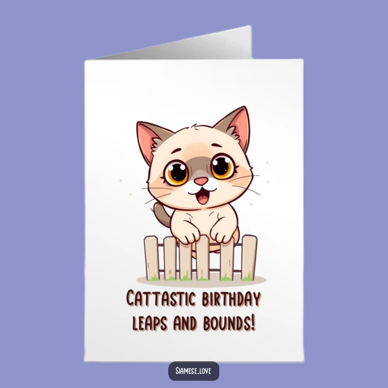 Free Printable Surprise Siamese Cat Jumping Birthday Card - Funny Downloadable Gift!