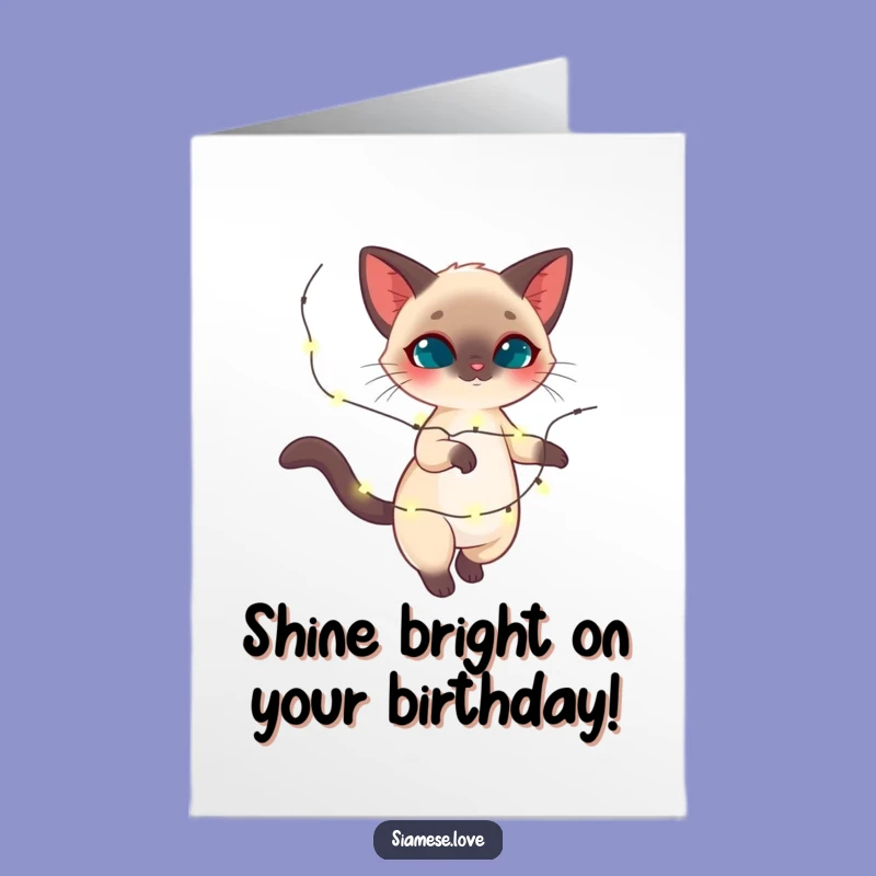 Free Printable Birthday Card: Twirling Siamese Cat Lights, Festive Downloadable Gift