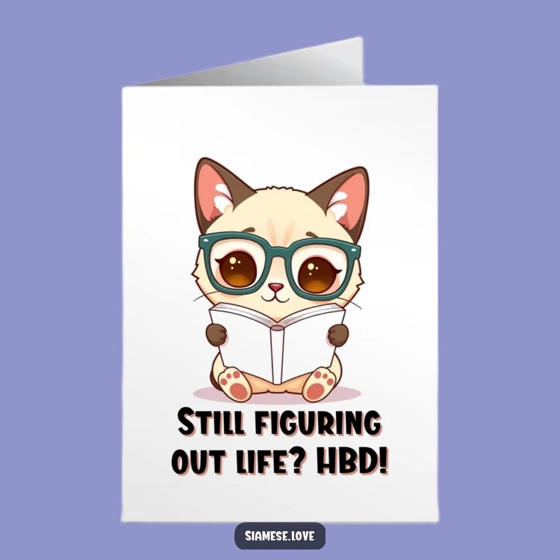 Free Printable Bookworm Siamese Cat Birthday Card - Funny Downloadable Gift