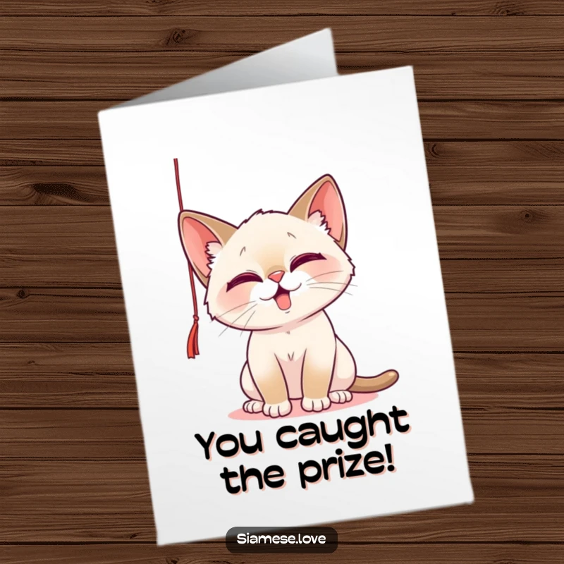 Funny Free Printable Congrats Card: A mischievous cat batting playfully at a string, celebrating a success.