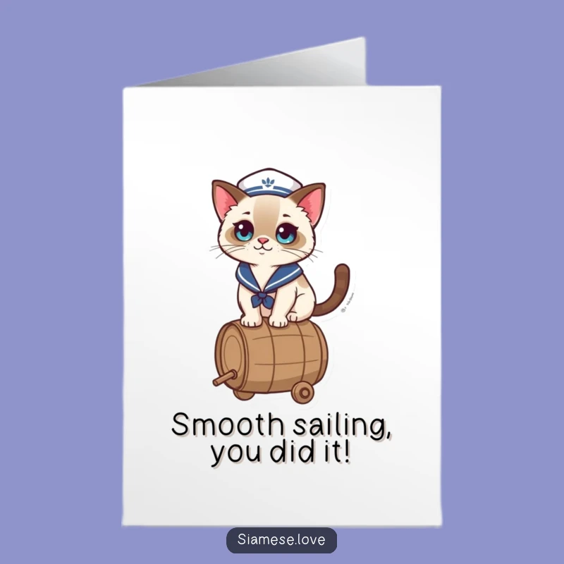 Free Printable Congrats Card: Sailor Cat's Triumph on a Rolling Barrel