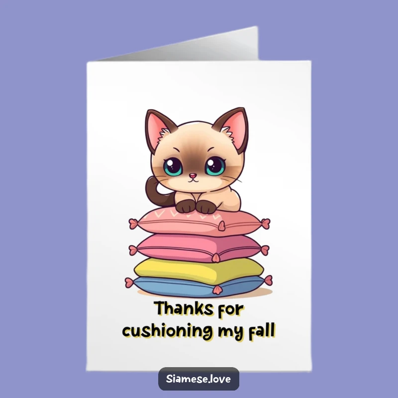 Free Printable Thank You: Siamese Cat on Cushions, Funny Downloadable Gift