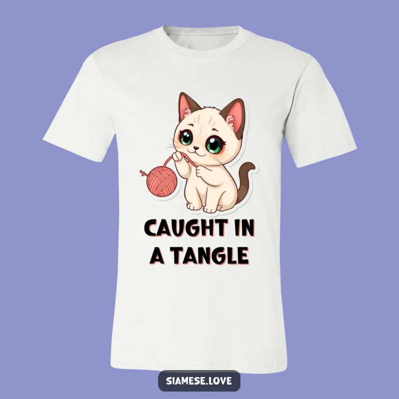 Funny Kawaii Siamese Cat Yarn T-Shirt: Adorable Playtime Humor, Perfect Funny Gift