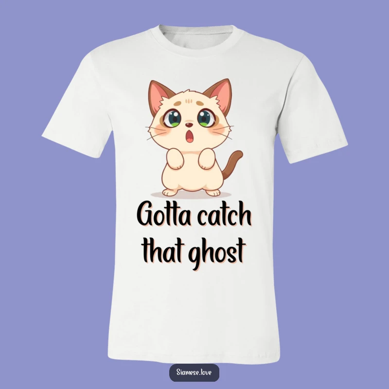 Funny Pouncing Cat T-Shirt - Surprised Siamese, Wild-Eyed Fun Tee, Great Gift