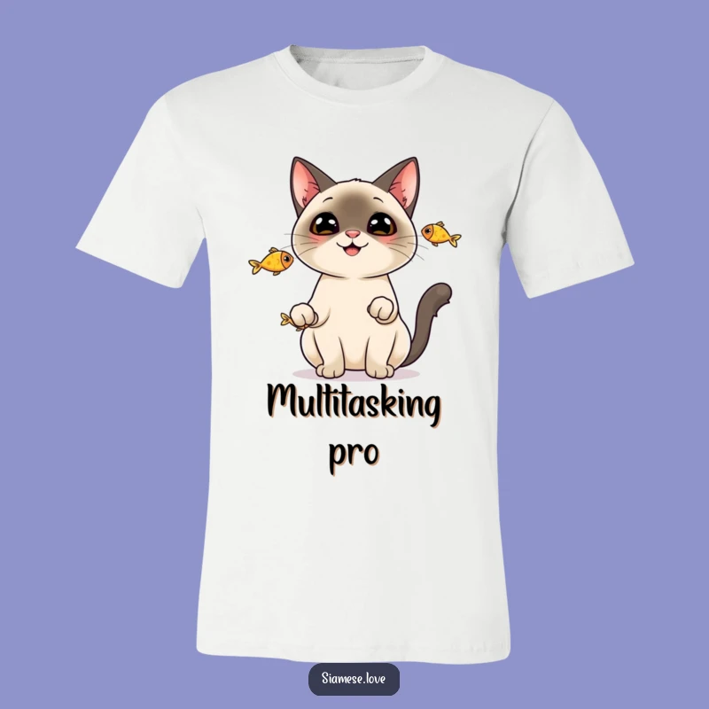 Funny Siamese Cat Fish T-Shirt - Cheerful Juggling Cat Apparel Gift