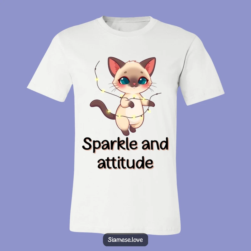 Funny Siamese Cat Twirling Lights T-Shirt - Graceful Feline Holiday Gift!