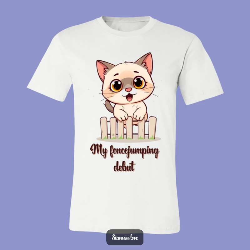Funny Siamese Cat Jumping Fence T-Shirt - Hilarious Pet Lover Apparel Gift!
