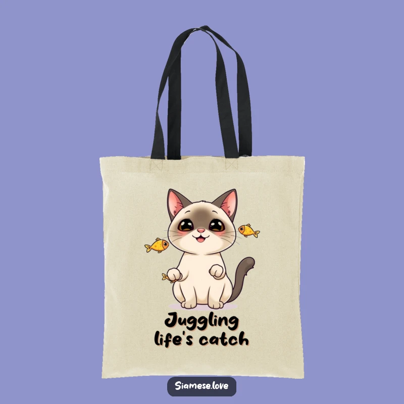 Funny Siamese Cat Fish Tote Bag - Juggling Cat Accessory Gift